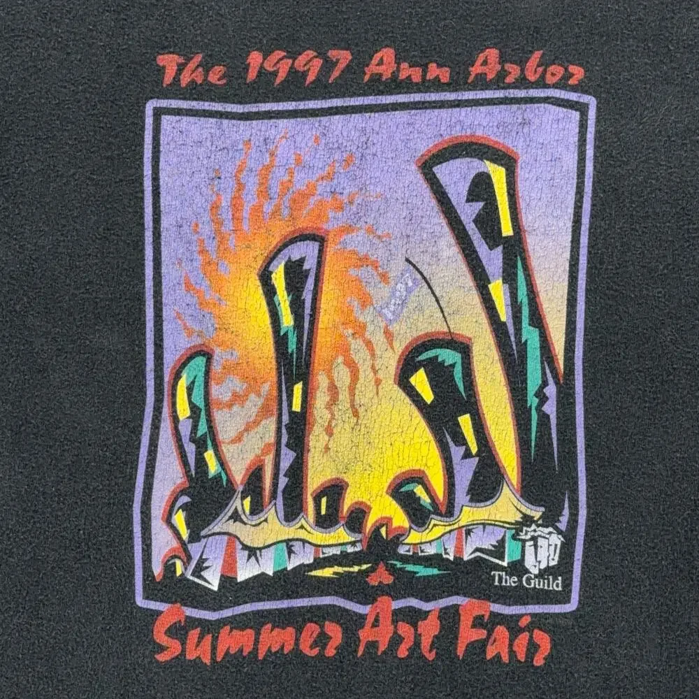 Vintage Ann Arbor Art Fair Shirt Adult LARGE Black 1997 Summer Michigan 90s
